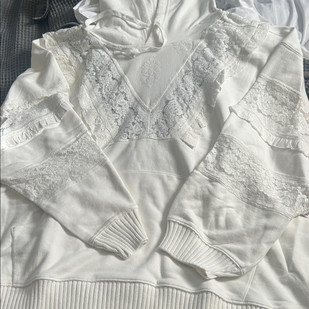 Free People White Lace Hoodie